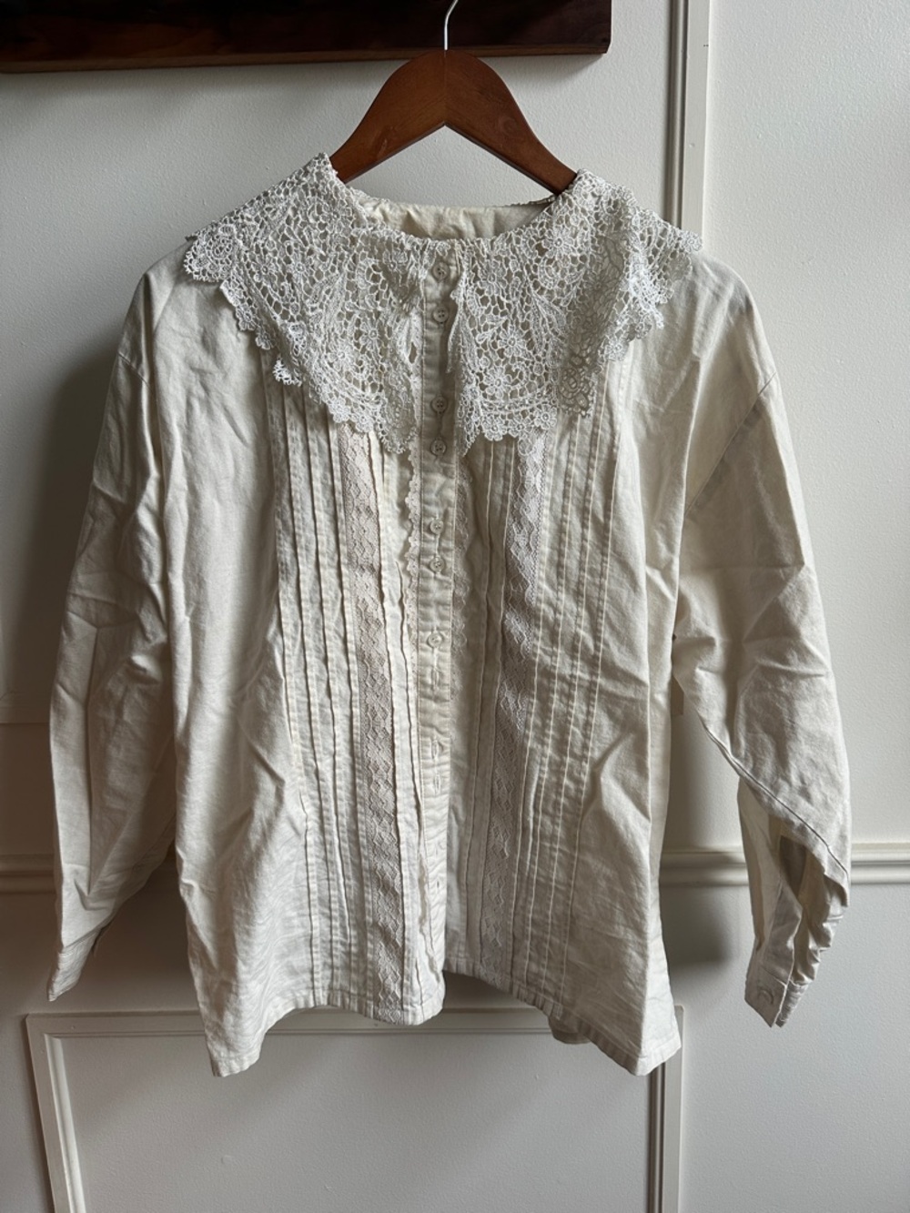 Vintage Lace-Collar Button-Front Blouse